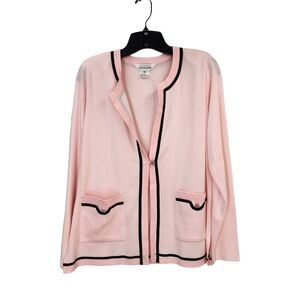 Misook Women's Single-Button Contrast-Trim Knit Cardigan- XS